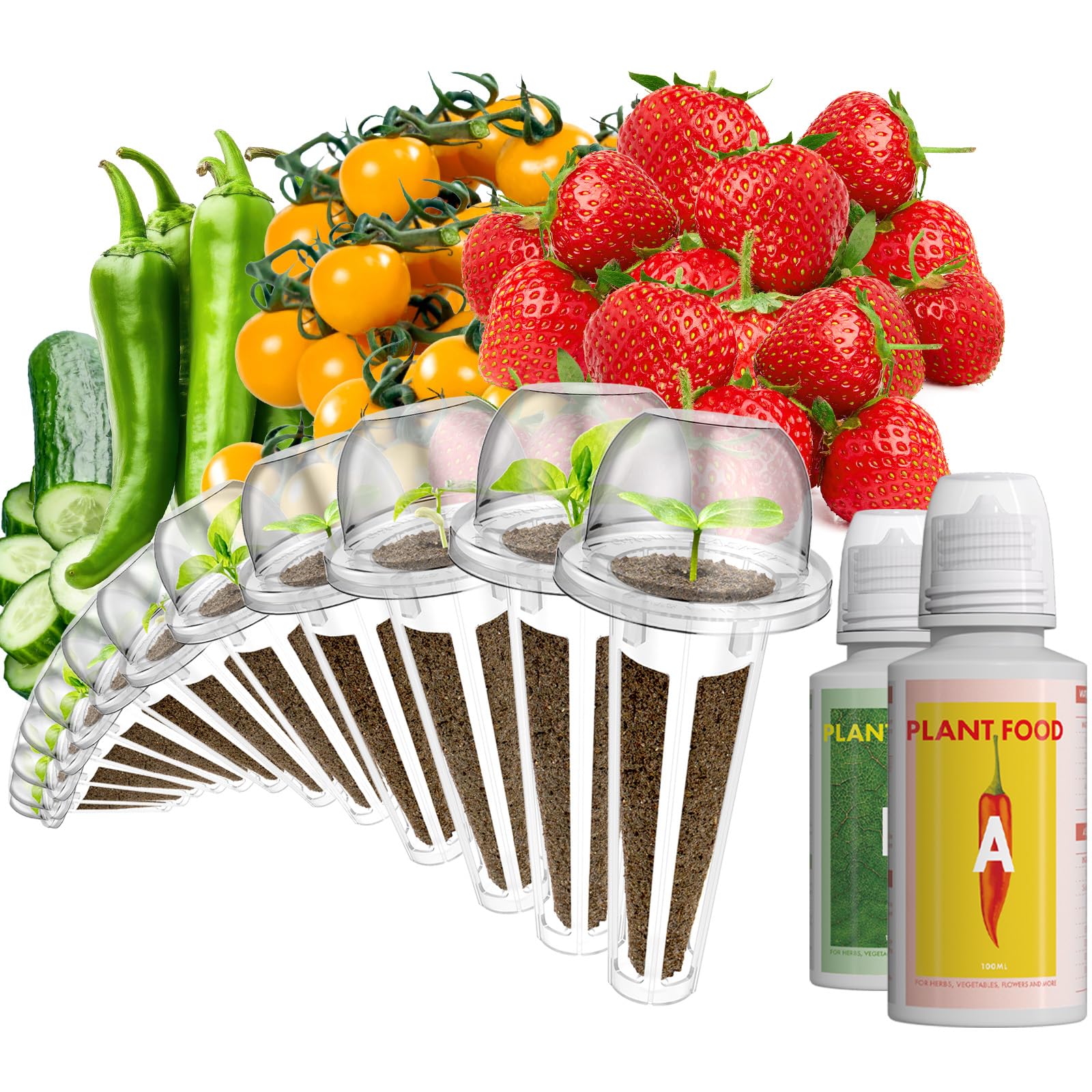 Photo 1 of 12 Pods Fruit Seed Pod Kit for AeroGarden, idoo, Ahopegarden Hydroponic Growing System Indoor Garden, Include Strawberry, Golden Cherry Tomato, Cucumber, Radish, Dwarf Pea, Green Pepper