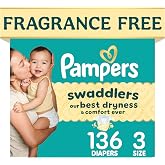 Swaddlers Diapers, Size 3 (13-26 lbs), 136 Count, Fragrance Free, Hypoallergenic, Absorbent, Pediatrician Recommended, Skin Safe