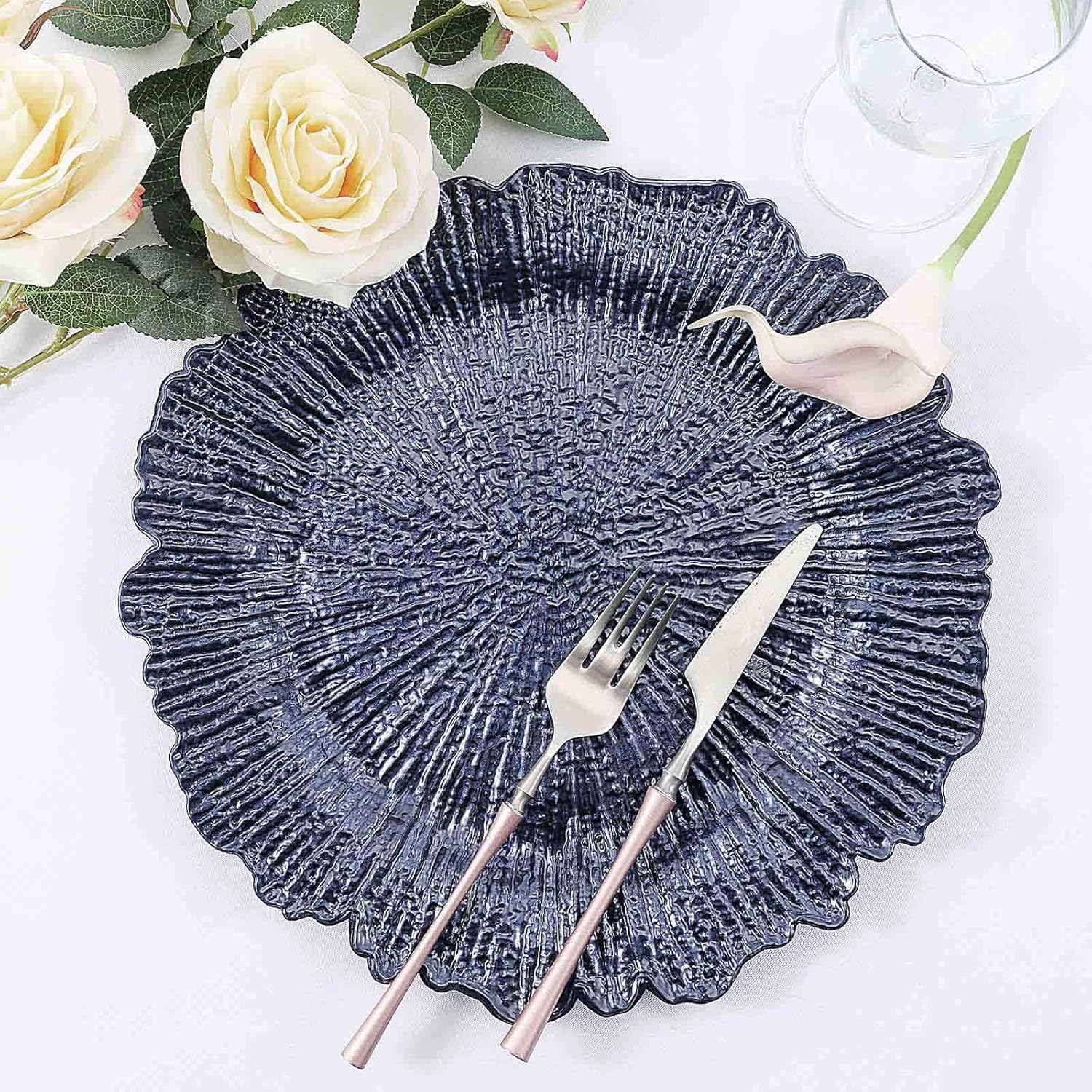  | Tiger Chef Charger Plates - White Plate Chargers for Dinner Plates - Wedding Décor Place-mats (12, White Reef): Charger & Service Plates