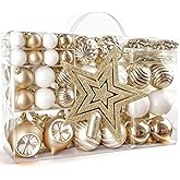 149ct Christmas Ball Ornaments - Shatterproof Xmas Tree Decorations with 36 Hooks, Hanging Baubles for Holiday Party, Home Decor, Wreath & Garland (Champagne & White)