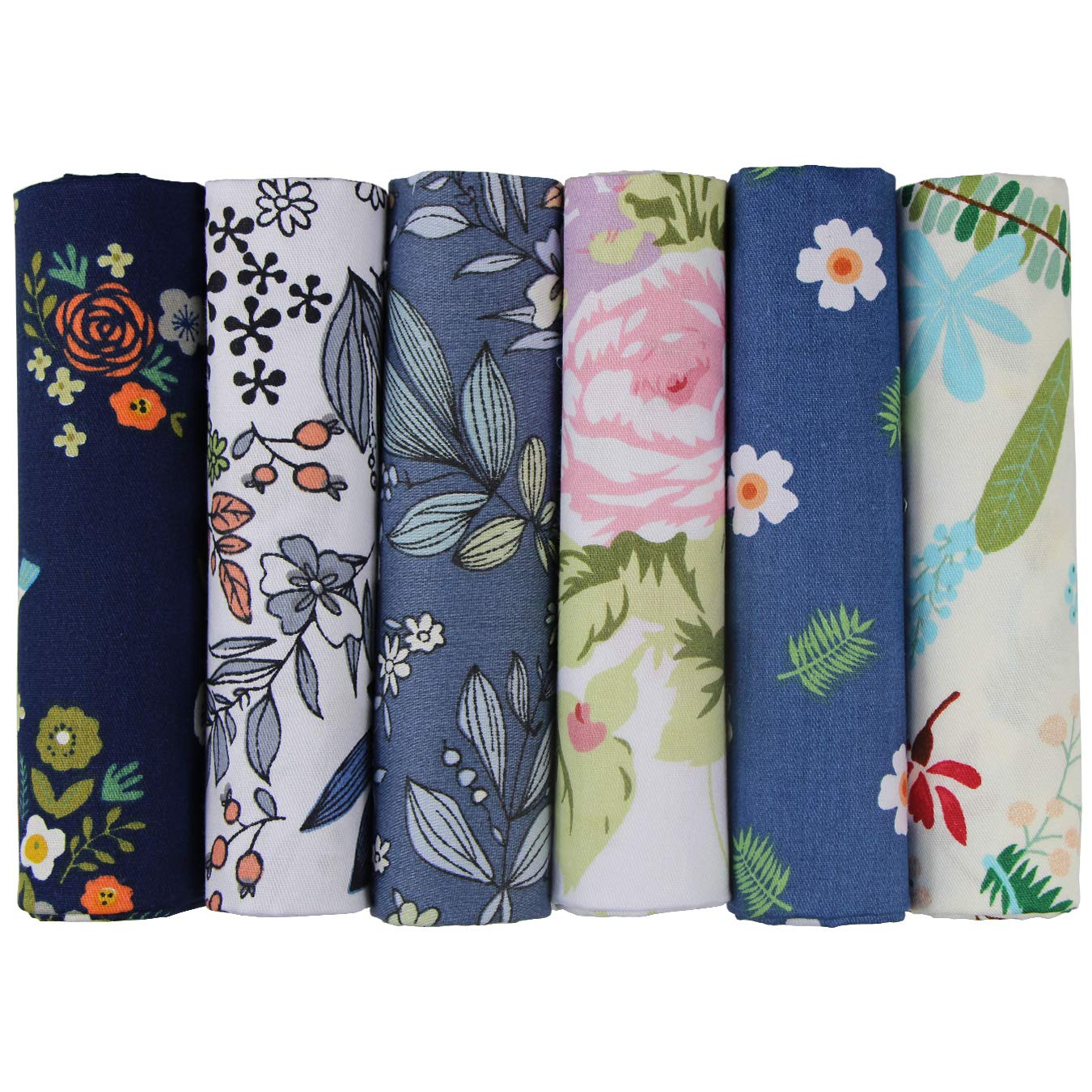 aufodara 6Pcs Cotton Fabric Bundle Squares 50x50cm, Pure Cotton Tissue, Floral Patterns Home Cloth Bundles for Sewing Quilting Patchwork DIY Crafts (Multicolor-05)