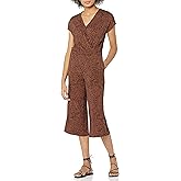 Amazon Essentials Women's Short-Sleeve Surplice Cropped Wide-Leg Jumpsuit with Elastic Waist