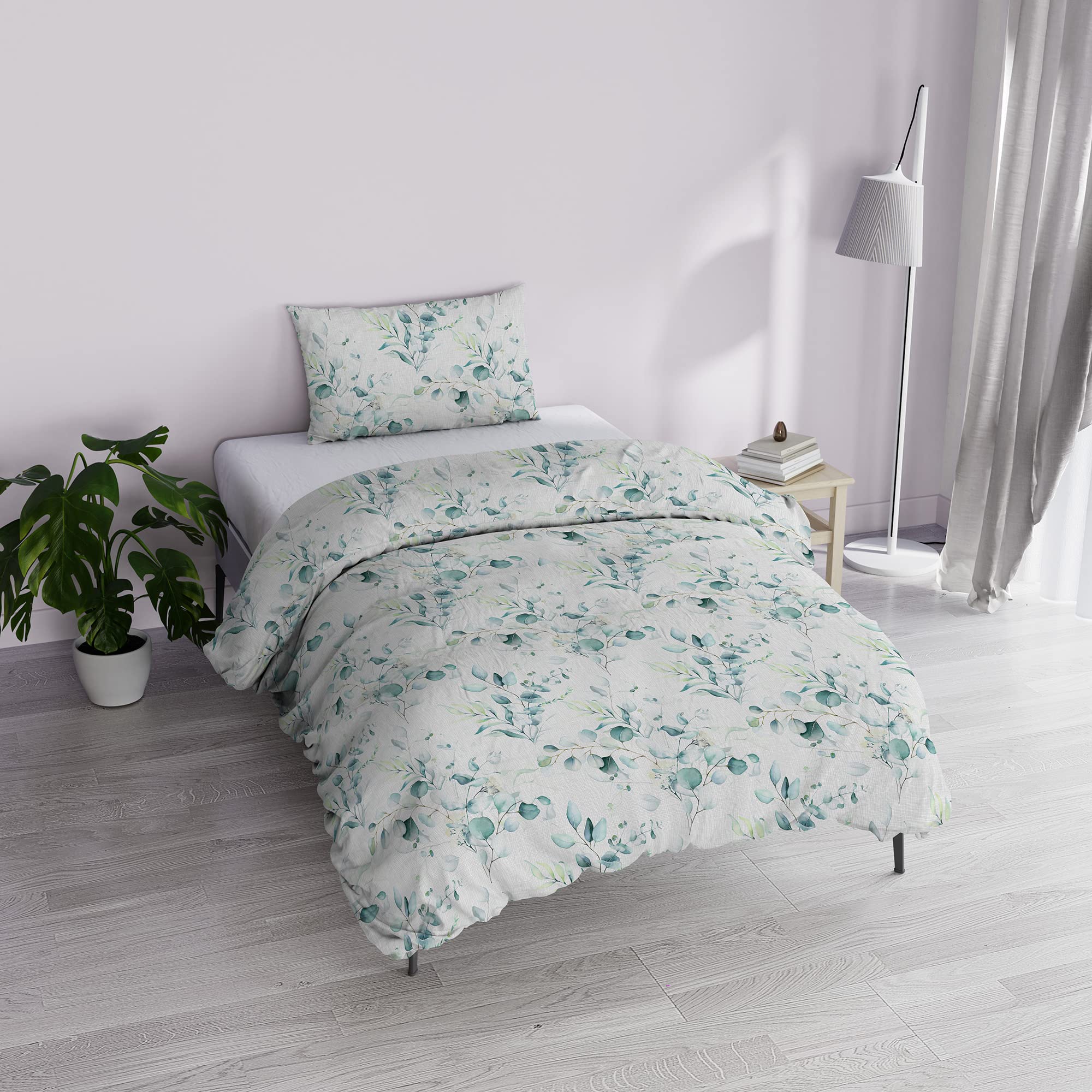 Italian Bed Linen MB Home Basic “Dafne” Duvet Cover Set, Ivy, Large Single