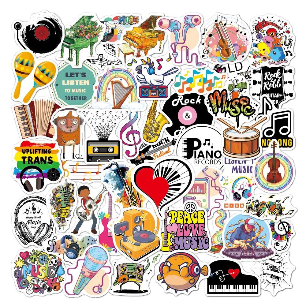 50 Pcs Orchestra Stickers Decorations Sticker Pack for Laptop Skateboard Luggage Guitar DIY Decal for Teens Adults