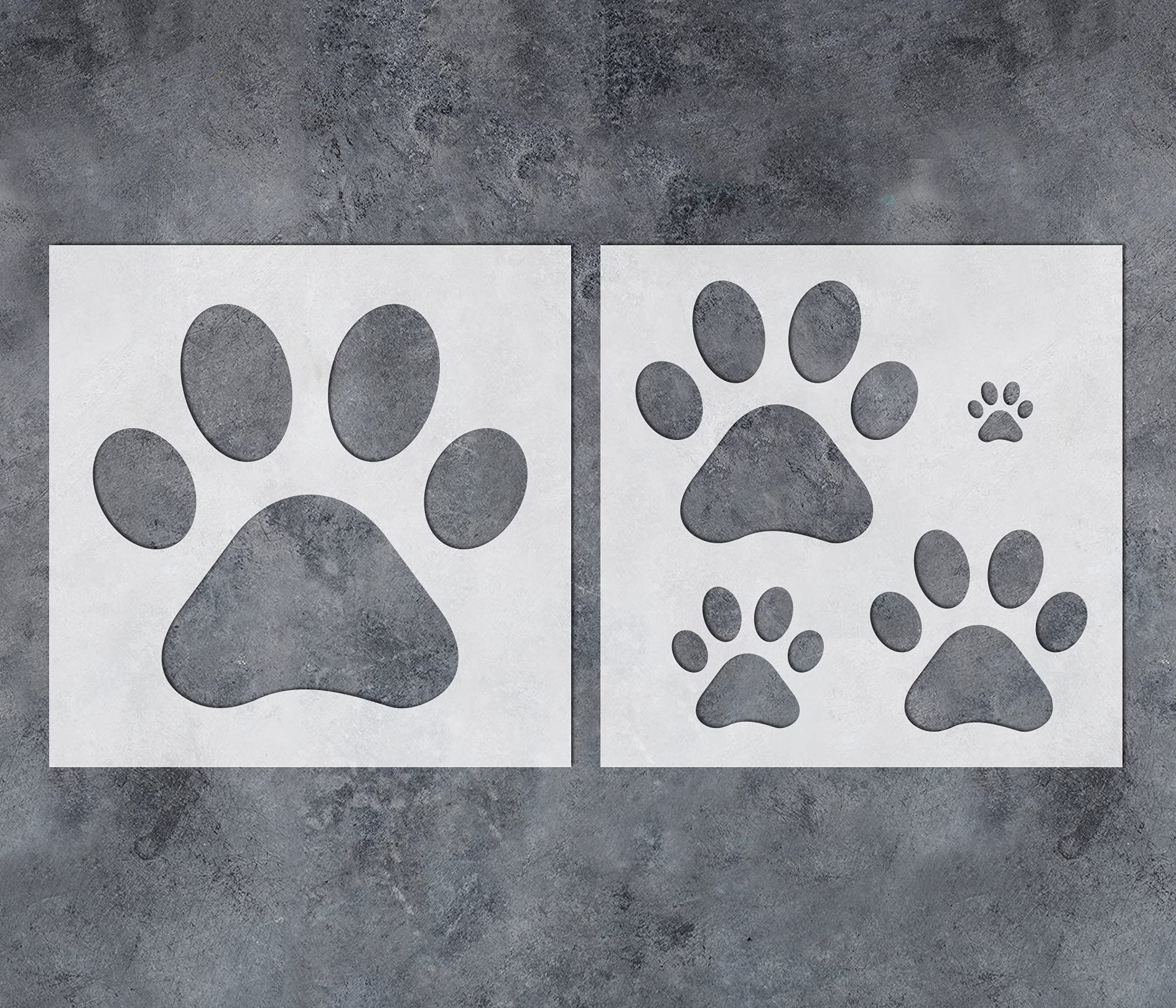 GSS Designs 2 Pcs Dog Paw Stencils, 12x12 Inch, Multi-Surface Stencils, Reusable, Modern Style