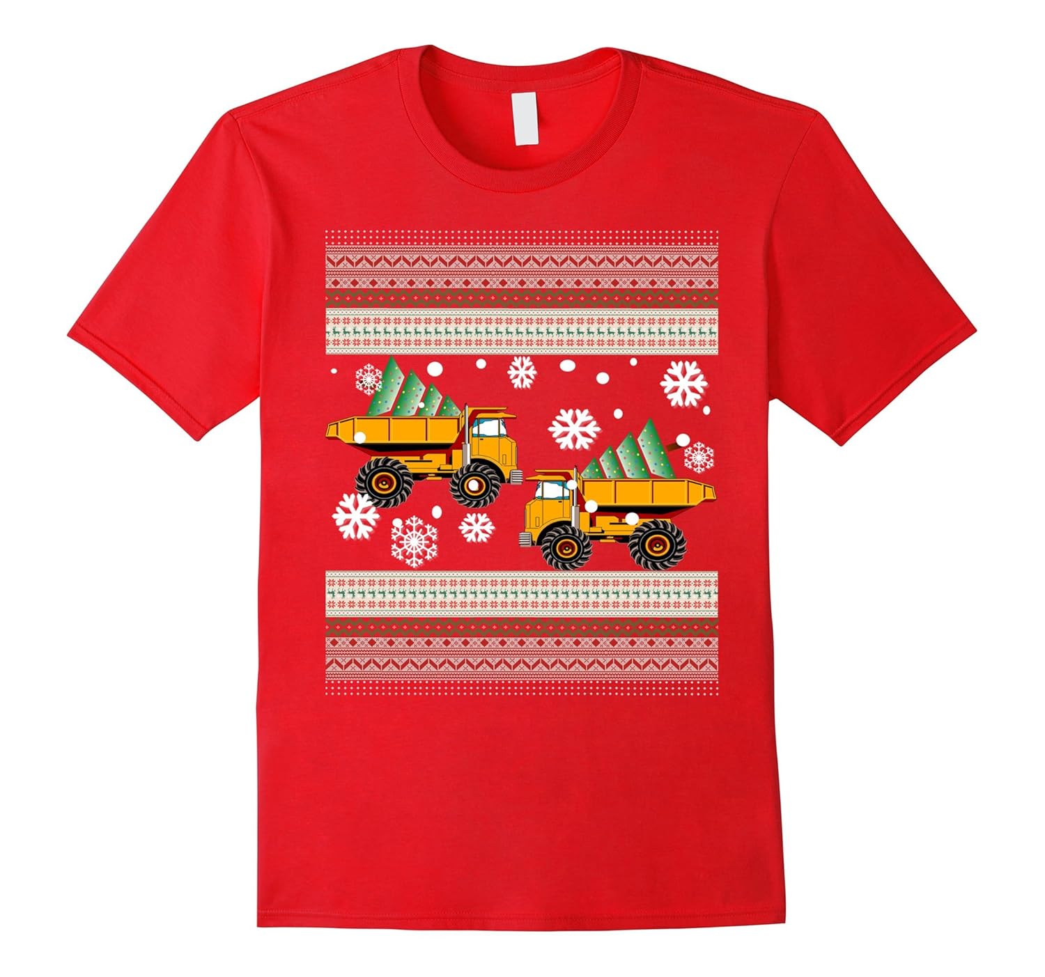 CHRISTMAS YELLOW DUMP TRUCK T SHIRT-SNOW-SNOWFLAKES-TREE-TEE-Rose