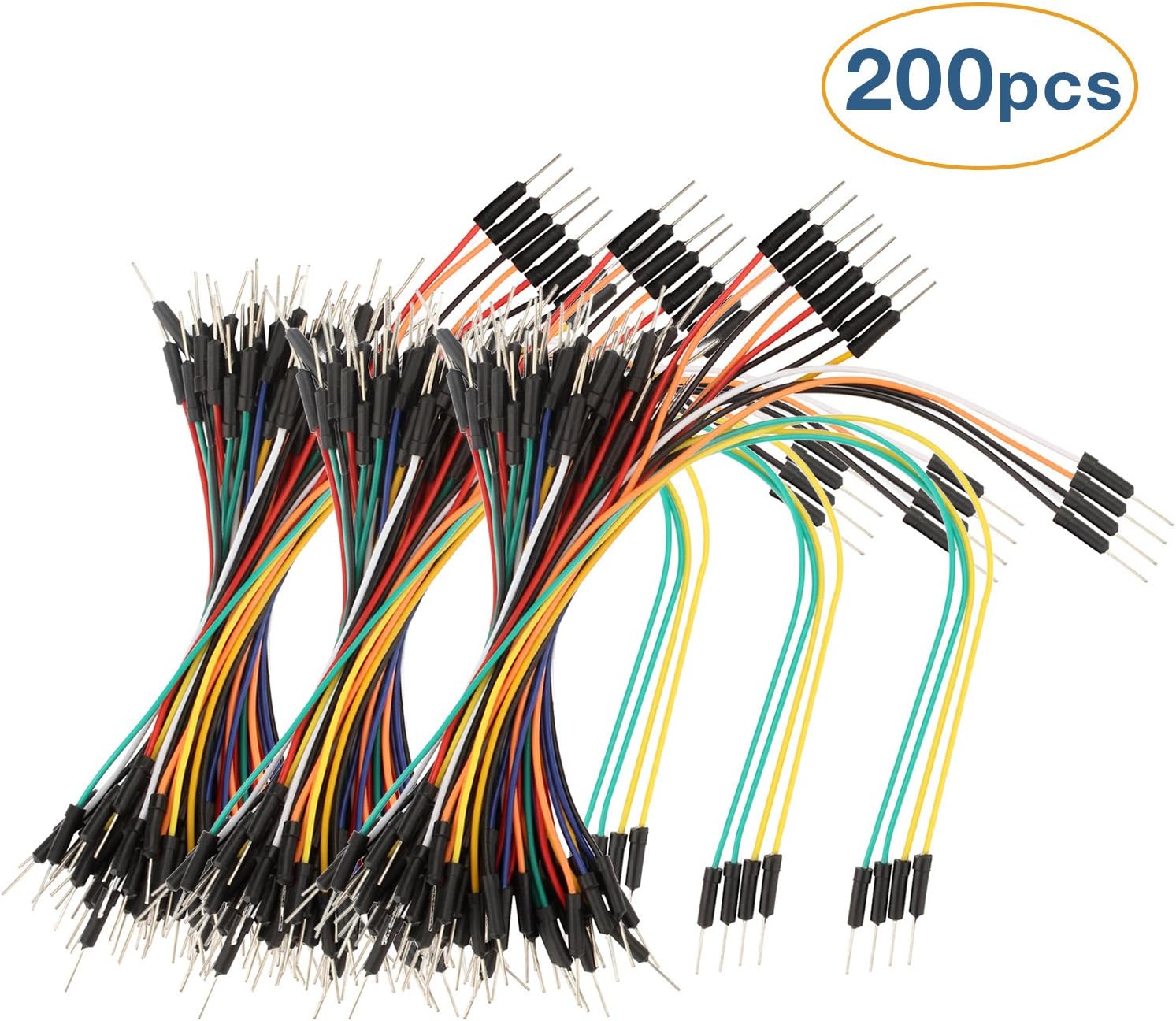 BENGIX Flexible Solderless Breadboard Jumper Wires Multicolor Male to Male for Arduino Breadboard and Circuit Board, 200pcs