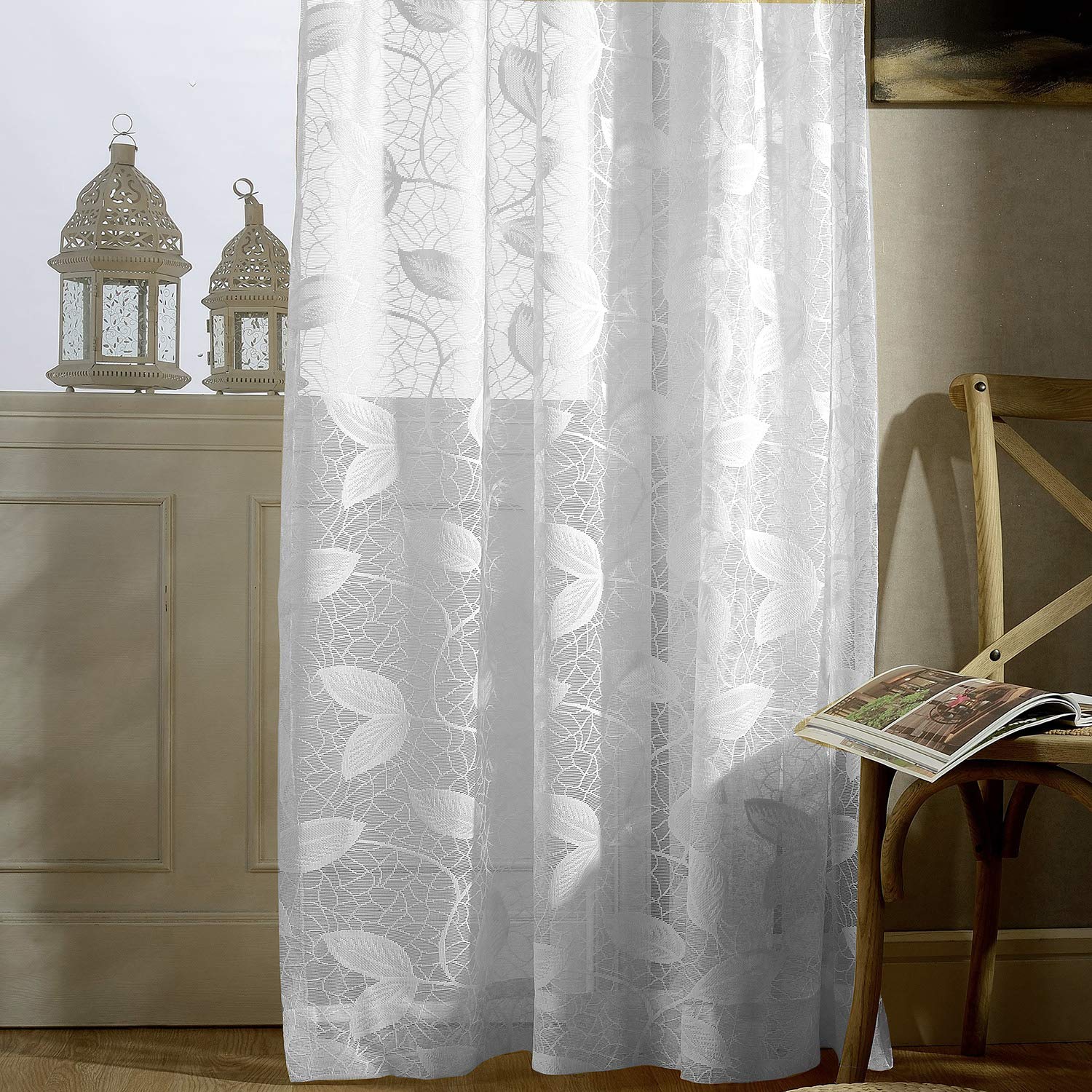 Amazon Com White Sheer Curtains Leaves Jacquard Voile Window