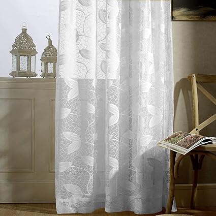 Amazon Com White Sheer Curtains Leaves Jacquard Voile Window