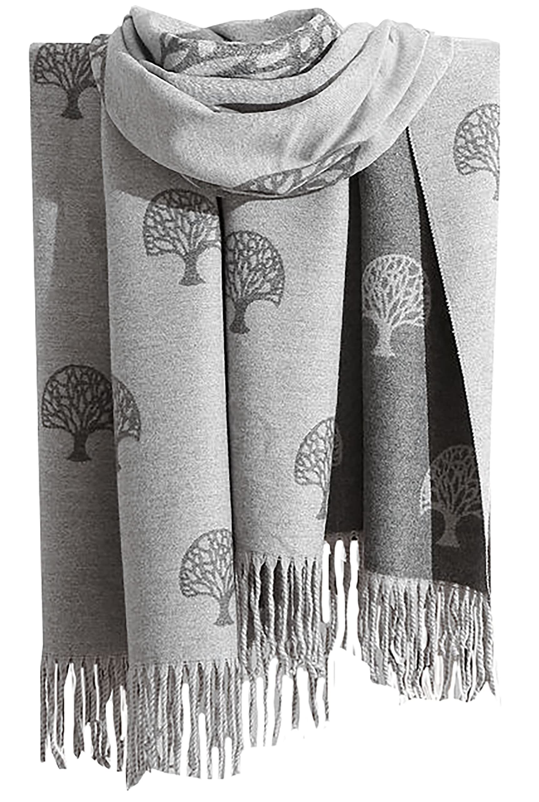 GFM® Women's - Tree of Life - Super Soft Cashmere Texture Ladies Shawl Wrap - Autumn Winter - Light Grey - (TLIFEshl-HLBH)