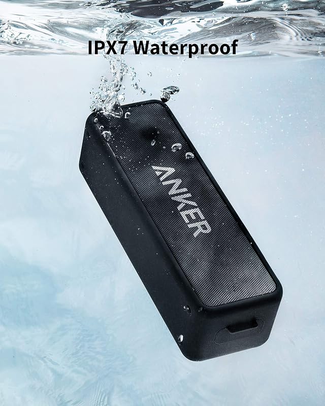 Alto-falante sem fio bluetooth anker soundcore 2, bateria de 24 horas, proteção à prova d'água ipx7, graves enormes com drivers de graves duplos
