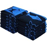 ORIGINAL KIDS Wash Cloth - 100% Cotton Set of 12 Washcloths - Navy Blue | Bath Time Shark Attack Super Soft Colorful Absorbent Quick Dry Easy Care Jacquard Face Towel - 12x12 inch Face Cloth