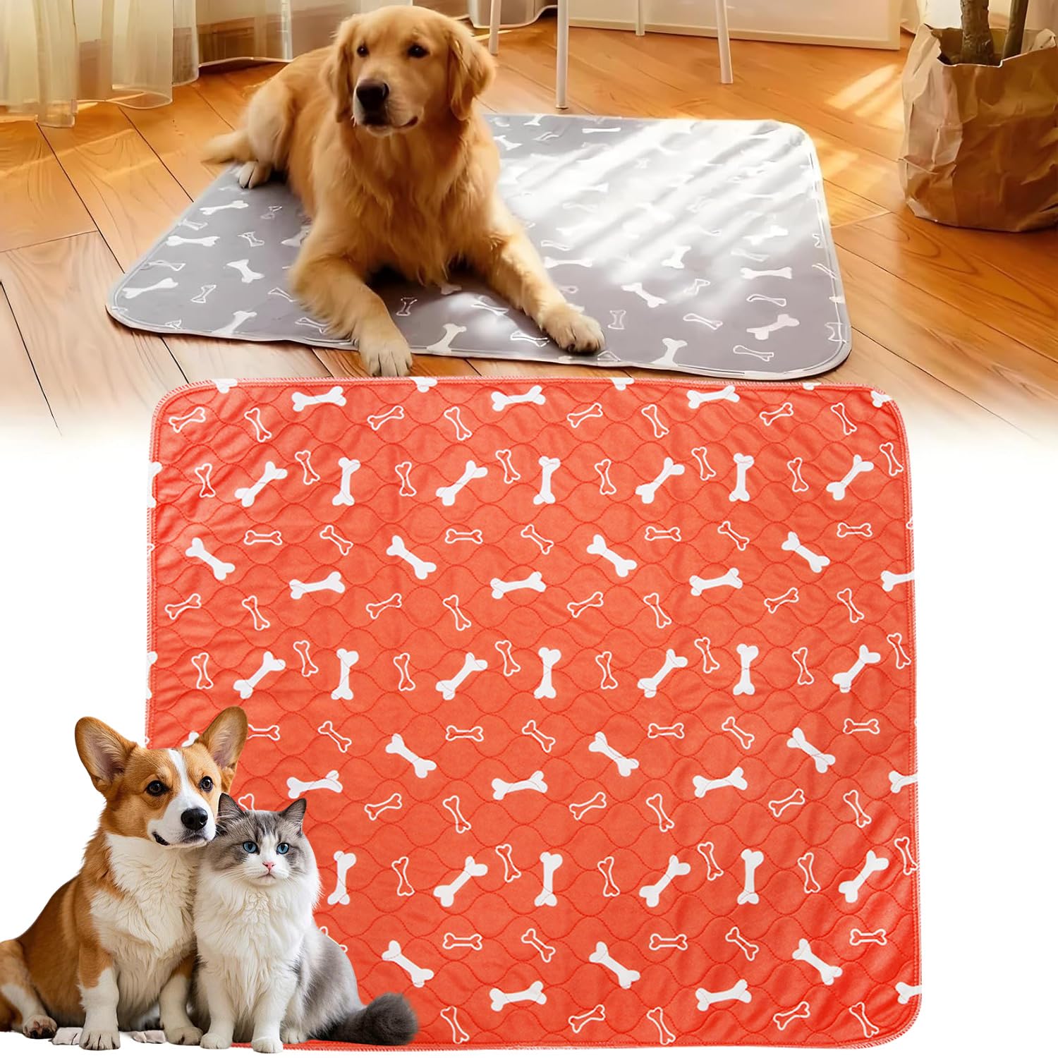 Photo 1 of Puppy Pads with pheromones, Reusable Puppy Pads for Dogs & Cats, Washable, Durable Leak-Proof & Anti-Slip Pet Training Pads for Home & Travel(Red, L: 35.4" × 31.5")