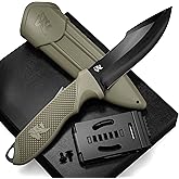 ODENWOLF WOLF-II Full Tang Survival Knife - Tactical Fixed Blade with Sheath and Multi Lok - D2 Steel - Bushcraft & Camping Knife - EDC Outdoor with TPE Handle