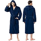 NY Threads Mens Robe with Hood, Luxury Plush Fleece Hooded Mens Bathrobe, Spa Bath Robe for Men