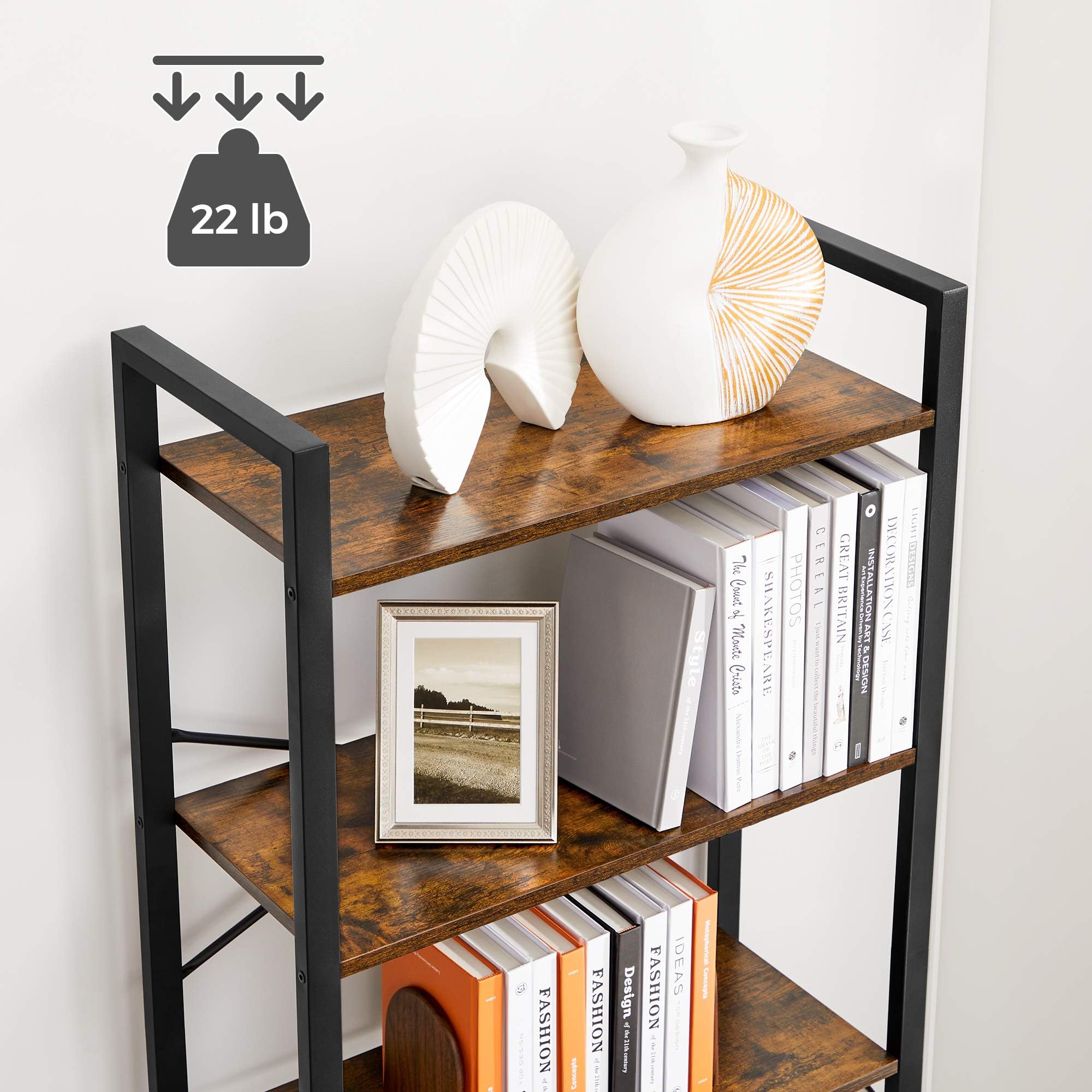 VASAGLE 6-Tier Bookshelf, Bookcase with Steel Frame, Book Shelf for Living Room, Home Office, Study, 11.8 x 26 x 73.2 Inches, Industrial Style, Rustic Brown and Ink Black ULLS062B01