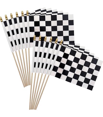 12 Karierte Rennflaggen – Schwarz-weiß, 20,3x30,5 Cm, Mit Holzstäben (44,5 Cm), Für NASCAR-Partys & Deko