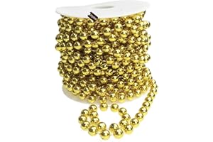 Ltvystore Roll 8MM Round Pearl Bead String Chain Party Garland Wedding Centerpieces Bridal Bouquet Crafts Christmas Tree Decoration Beads Gold 33Feet Length