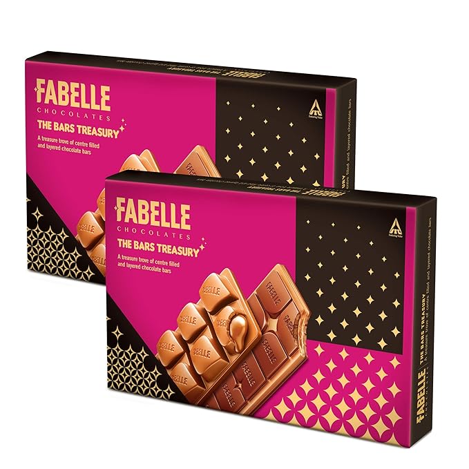 Fabelle - The Bars Treasury, Pack of 2x235g, Assorted Chocolate Gift Pack, Collection of Centre Filled & Layered Chocolate Bars