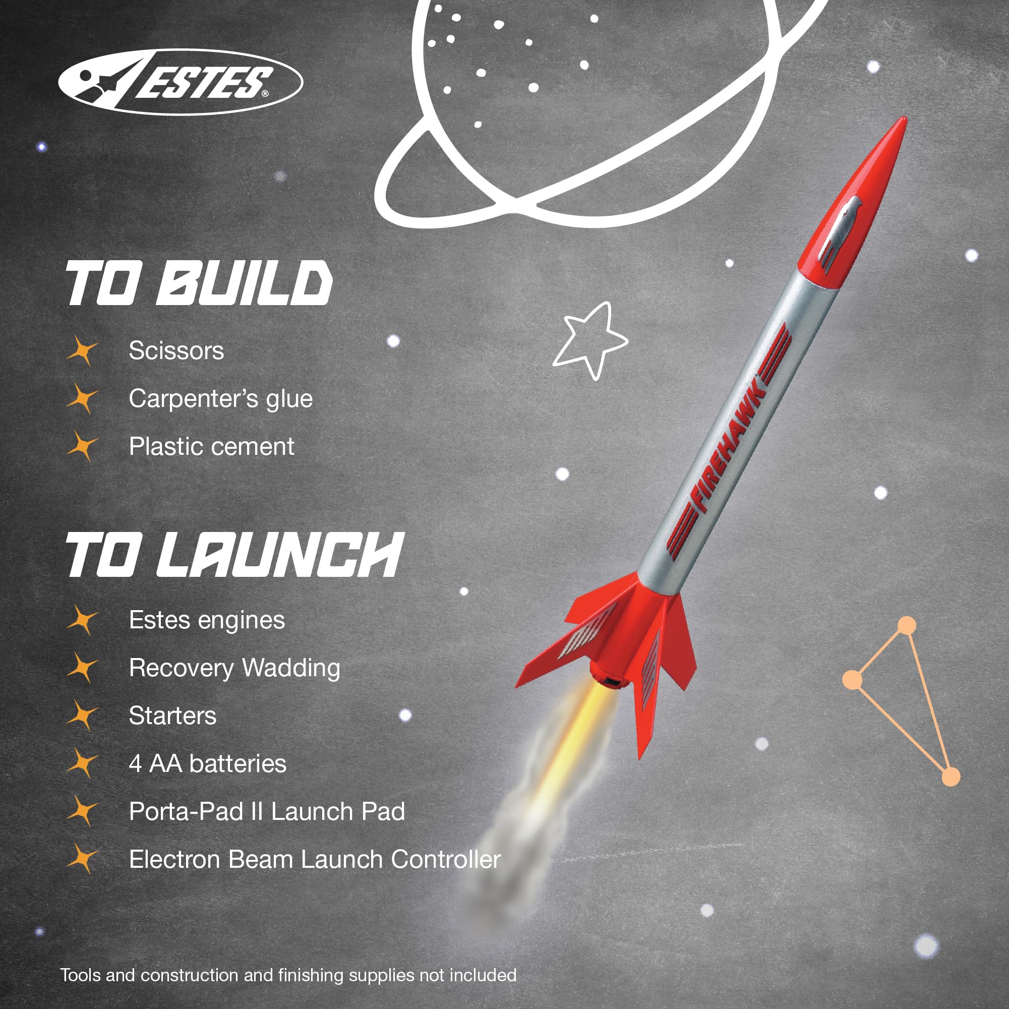 Estes 804 Firehawk Rocket-Building Kit, Beginner Flying-Rocket-Model Kit for Ages 10+