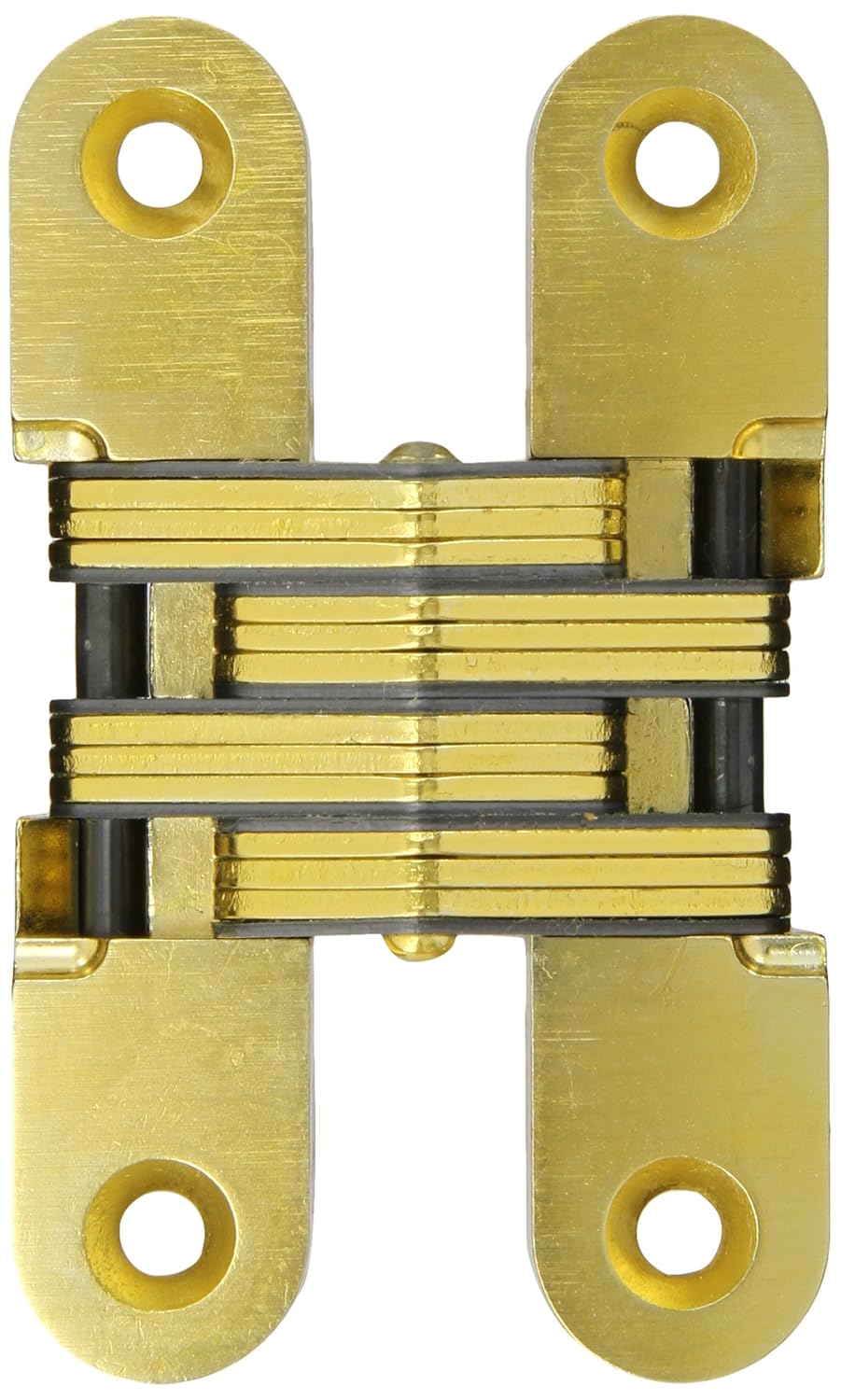 SOSS Mortise Mount Invisible Hinge with 4 Holes, Zinc, Satin Brass