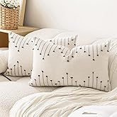 LILEPOY Boho Throw Pillow Covers 12x20 Set of 2 Neutral Decorative Textured Cushion Case Farmhouse Pillowcase Modern Lumbar Pillow Covers for Sofa,Couch, Living Room,Beige and Black