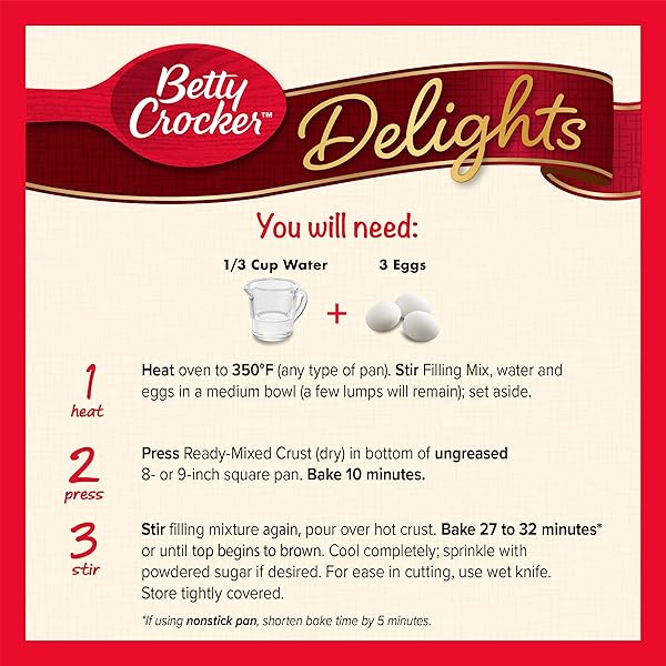 BETTY CROCKER DELIGHTS SUPREME LEMON BARS MIX, 16.5 OZ.