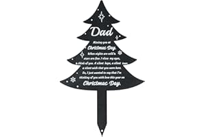 BUoonyer Christmas Grave Decorations for Cemetery - Dad Metal Memorial Grave Markers, Father Graveyard Remembrance Plaque Stake, Xmas Tree Sympathy Graveside Burial Decor Sign for Outdoor Yard Garden