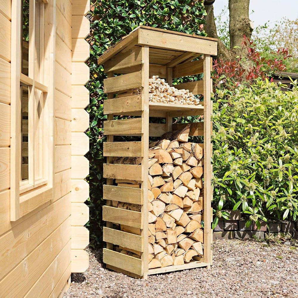 Rowlinson Narrow Log Store – Pressure Treated Drying Shed with Shelf