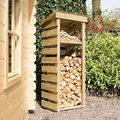 Rowlinson Narrow Log Store – Pressure Treated Drying Shed with Shelf