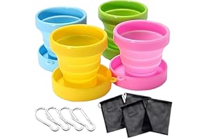 WEBXMZDQ 4 pcs Colorful Folding Cup，Silicone Collapsible Cup，Portable Outdoor，Folding Cup with lid to Hang on Bag with Storag
