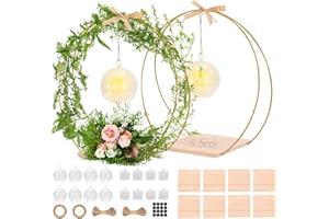 CENOZ 8 Pack 12 Inch Floral Hoop Centerpiece with Stand, Double Floral Hoop Centerpiece Kit with Candle Light & Clear Acrylic Base, Metal Wreath Ring Stand for DIY Table Decorations, Flower Not Included