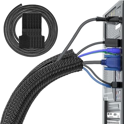 Annex Black Cable Tidy Sleeve 10ft Expandable 1/2 to 1 Inch Braided