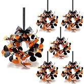 6 Pcs Small Halloween Hanging Wreaths with Artificial Orange Black Eucalyptus Leaves Dark Purple Berry Beads Gothic Mini Cabinet Wreath for Home Table Centerpieces Kitchen Halloween Party Decor