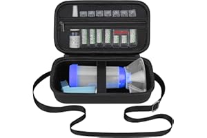 Elonbo Carrying Case ​for Asthma Inhaler, Inhaler Spacer for Kids and Adults, Masks, Inhaler Holder Asthma Travel Organize Bag, Pocket Fits Allergy Meds, Ventolin Inhaler, Black (Case Only)