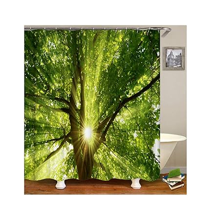 Epinki Polyester Bad Vorhang Groß Baum Muster Badewanne Vorhang Grün für Badezimmer 180x200CM