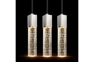 SEENMING HOUSE Mini Integrated Hanging Crystal Kitchen Island Modern Concise Pendant Ceiling Light Fixture,for Kitchen Island Dining Room Bedroom Hallway,UL Listed (Brushed Nickel, 3 Pack)