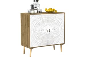 Giluta Accent Cabinet with 2 Doors, Carved Storage Cabinet with Adjustable Shelf, Decorative Sideboard Buffet Cabinet with So