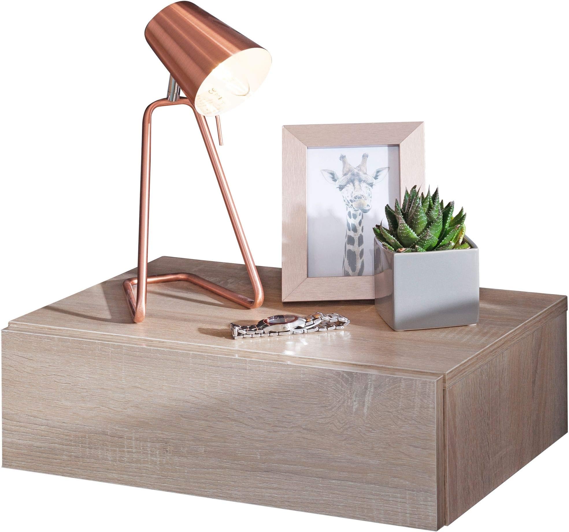 Wall-mounted night console DREA 46x15x30cm Sonoma bedside table wood. Wall shelf with drawer. Nightstand wallboard for box spring floating. Wall console hanging on nightstand