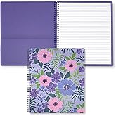 Steel Mill & Co Cute Large Spiral Notebook College Ruled, 11" x 9.5" with Durable Hardcover and 160 Lined Pages, Lilac Floral