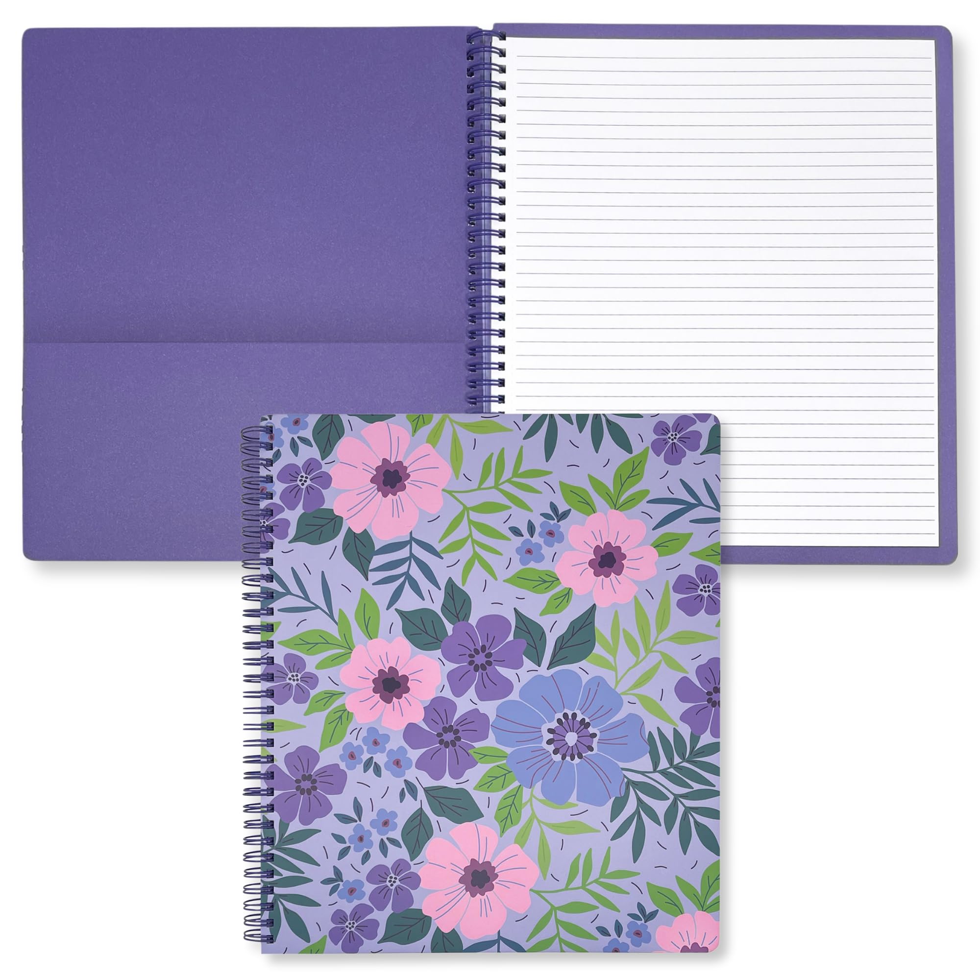 Steel Mill & Co Cute Large Spiral Notebook College Ruled, 11" x 9.5" with Durable Hardcover and 160 Lined Pages, Lilac Floral — image 1