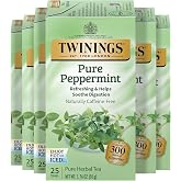 Twinings Pure Peppermint Caffeine-Free Herbal Tea Bags, 25 CT Box (6 Pack) | Fresh Minty Flavour, Soothes Digestion, Naturally Caffeine-Free, 150 Foil Lined Individually Wrapped Bags, Enjoy Hot or Iced