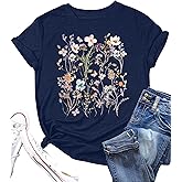 Women Boho Flower T Shirt Vintage Floral Graphic Shirt Botanical Tee Wildflowers Shirts Garden Lover Top