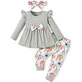 Toddler Baby Girl Clothes Infant Girl Outfits Fall Ruffle Floral T-Shirt Top Pants Set Winter Spring Clothes