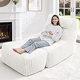 HABUTWAY Giant Bean Bag Chairs for Adults,Big Bean Bag Lounger with Removable Cover,Large BeanBag Chair with Ottoman&Storage Pocket,Memory Foam Filled Bean Bag Sofa for Living Room,Bedroom-Plush Beige