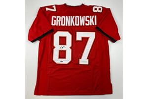 HOFSM.COM HALL OF FAME SPORTS MEMORABILIA Facsimile Autographed Rob Gronk Gronkowski Tampa Bay Red Reprint Laser Auto Football Jersey Size Men's XL