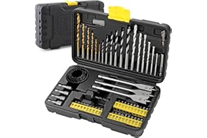 Hi-Spec Drill Bit Set: Multi Steel Drill Bits and Screw Nut Driver Bit Set. HSS Metal, Masonry, Brad Point Bits and Hole Saws for Drilling Metal, Wood, Brick and Concrete