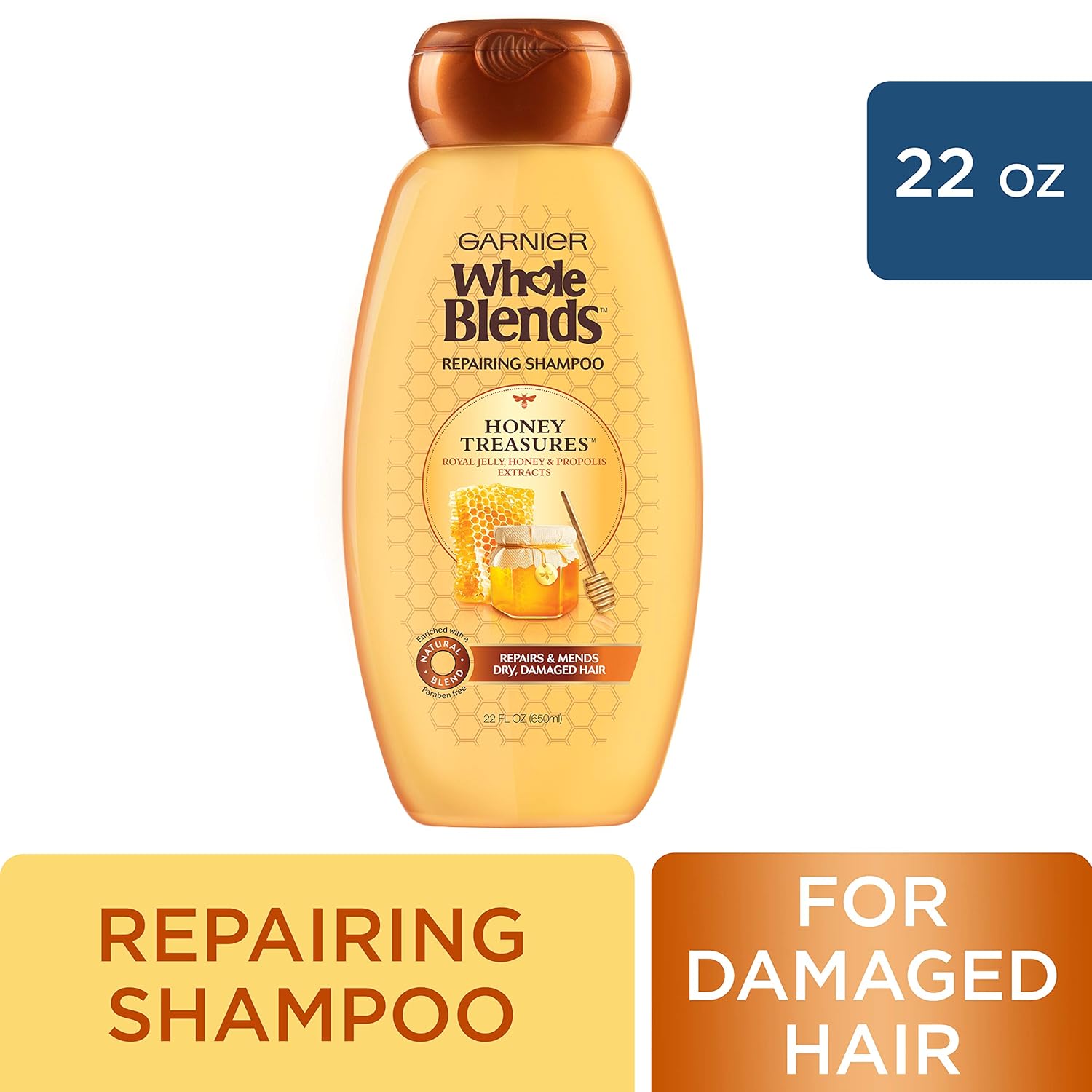 Amazon Com Garnier Whole Blends Repairing Shampoo Honey Treasures For Damaged Hair 22 Fl Oz Beauty