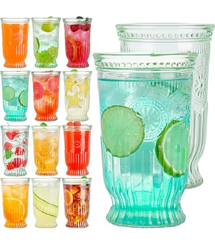 Set Van 6 Vintage Drinkglazen Met Reliëf - Robuuste Waterglazen Voor Cocktail Sap En Bier