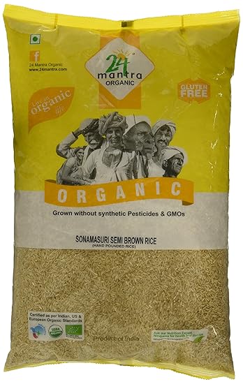 24 Mantra Organic Sonamasuri Semi Brown Rice Hand Pounded, 5kg